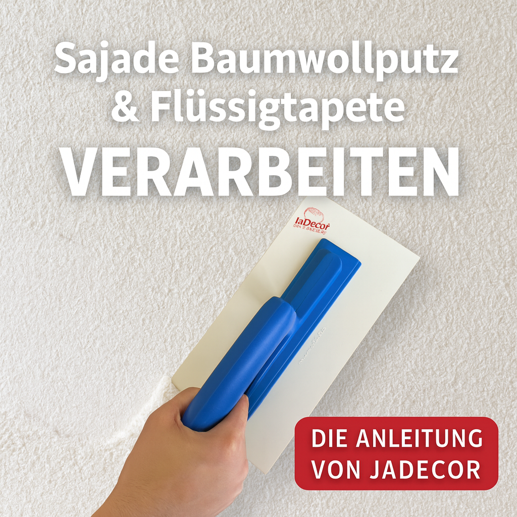 Baumwollputz Sajade von JaDecor wird mit Glättkelle auf eine Wand aufgetragen – Verarbeitung Schritt für Schritt.