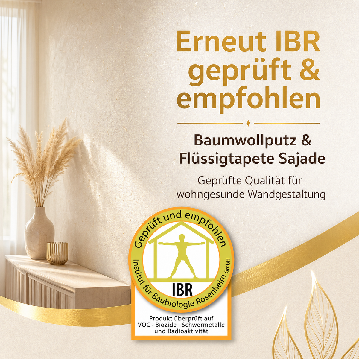 Baumwollputz & Flüssigtapete Sajade von JaDecor – IBR geprüft und baubiologisch empfohlen.
