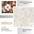 Baumwollputz Sajade Grace10A1 ist ein cremefarbenes Dekor aus Baumwolle mit mineralischen Blättchen