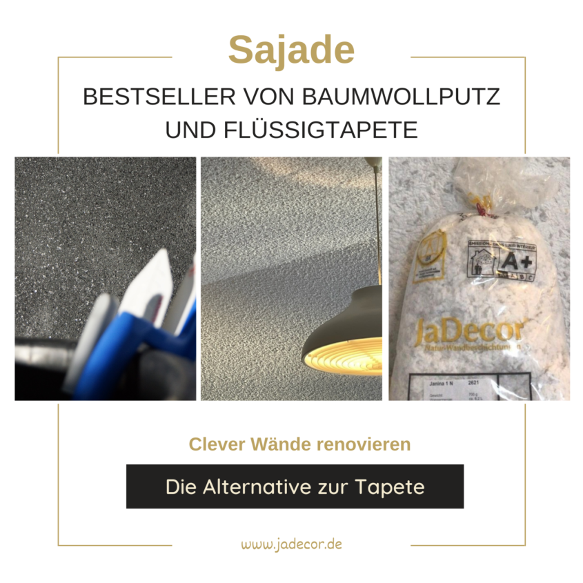 Die Bestseller von Baumwollputz und Flüssigtapete Sajade. Attraktive Designs aus Baumwolle mit verschiedenen Effekten und Mineralien. Sajade Baumwollputz wird von JaDecor GmbH in der Nähe von Koblenz hergestellt. Innovatives Design für die Gestaltung von Innenwänden.